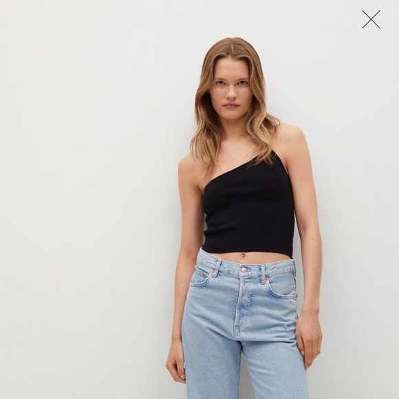 Mango one shoulder asymmetrical black top SMALL - Picture 6 of 7